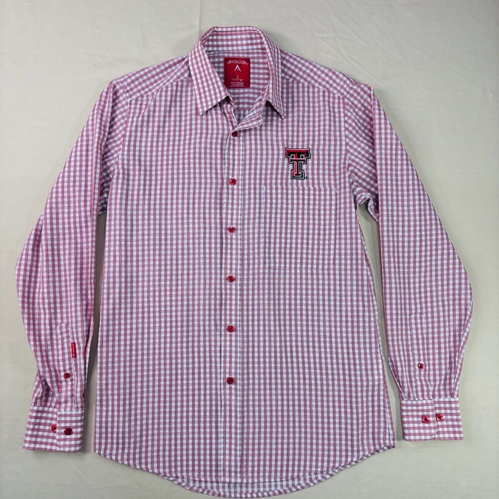 Antigua Texas Tech University Red and White Checkered Men's Shirt Size Small